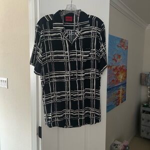 HUGO Men's Black and White Checkered Shirt